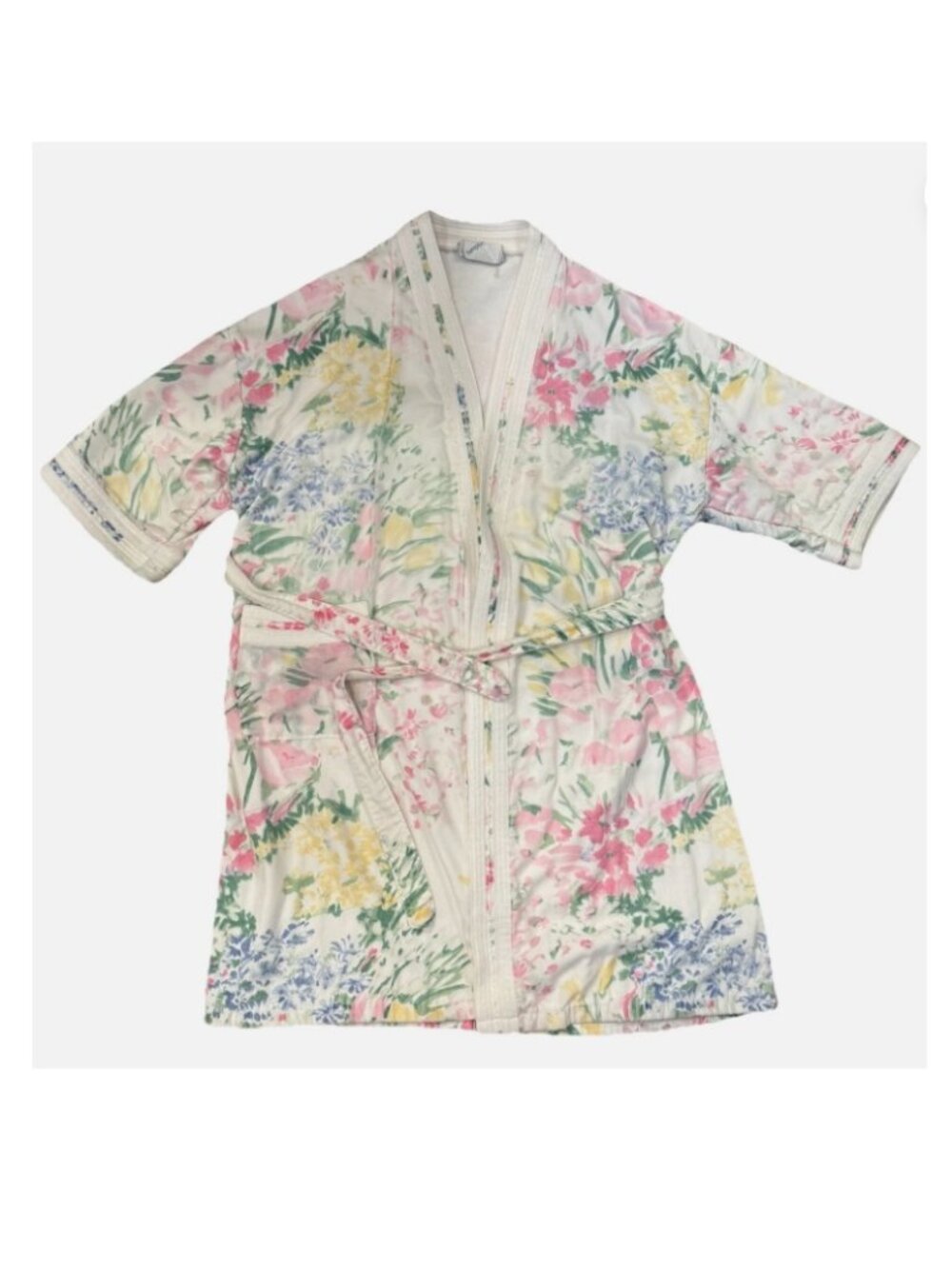 Vintage Hampton Robe Women’s M Floral Seersucker Belted Housecoat Sleep Pockets